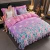 Novo Conjunto de Quatro Peças de Veludo de Leite Espessado de Inverno Camada Dupla Quente Capa de Edredom Solteiro Flannel Vison Dourado Saia de Cama Atacado Entrega