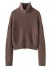 Cárdigan de manga larga 100% cachemira pura para mujer con doble cremallera, abrigo corto con cuello de solapa, prenda exterior casual holgada, top engrosado