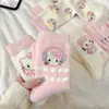 Meias de Chão Grossas Quentes para Outono e Inverno Meias Peludas Fofas para Dormir de Menina Meias de Desenho Meias Rosa de Cano Médio para Mulheres