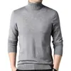 Suéter de comercio exterior, nuevo suéter de punto fino de cuello alto liso para otoño e invierno para hombre, camiseta básica de punto de manga larga para hombre