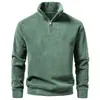 Moletom masculino de gola alta com zíper parcial para outono e inverno, cor sólida, gola alta, meio botão, espessado, caimento solto, pulôver casual