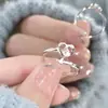 Anel Aberto Coração Doce com Diamante Rosa Design de Nicho Feminino Moda de Alto Padrão Versátil Ajustável Anel para Dedo Indicador