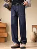 Ropa Popular para Hombre / Jeans de Trabajo Vintage para Hombre, Pantalones Rectos de Retazos de Ajuste Holgado de Peso Pesado, Pantalones Largos de Marca Moderna, Corte Recto Adelgazante