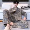 Pijama de Algodón Puro para Hombre, Cárdigan de Primavera y Otoño, Pantalones de Manga Larga, Ropa de Casa Sencilla Casual Estilo Coreano, Traje Holgado de Talla Grande