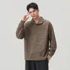 Sudadera de manga larga para hombre estilo Anyang Old Money con cuello polo acanalado vertical 2026 Otoño/Invierno Nueva Holgada Casual