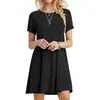 2026 Ropa de Mujer de Comercio Exterior Transfronterizo Europeo y Americano Amazon Primavera y Verano Nuevo Color Sólido Cuello Redondo Holgado Manga Corta Vestido Holgado