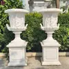Vasos de Flores de Mármore, Vasos de Flores de Pedra Estilo Europeu, Vasos de Flores de Mármore Branco, Vasos de Flores Esculpidos em Pedra para Paisagismo de Jardim, Fabricantes de Vasos de Flores