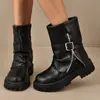 Pantalones Estilo Británico Pierna Dr. Botas Martens Mujer 2026 Nuevo Otoño Versátiles Cremallera Lateral Plisadas Retro Suela Gruesa Botas Cortas de Motocicleta