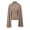 Conjunto de Dos Piezas Versátil de Cuello Redondo y Manga Larga + Chal, Top Casual Elegante Ajustado para Primavera