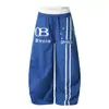 Pantalones de Pierna Ancha de Estilo Americano de Doble Cintura con Estampado de Letras Versátil para Hip-Hop y Danza de Jazz para Mujer, de Verano, Adelgazantes y Moldeadores de Piernas