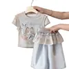 Conjunto Elegante y Dulce para Niñas 2026 Verano Nuevo Conjunto Delgado para Niñas, Moderna Blusa de Manga Corta y Pantalones de Pierna Ancha Conjunto de Dos Piezas