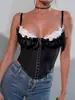 Sujetador de Malla de Encaje Sexy Transfronterizo Europeo y Americano Camisola de Algodón Chica Picante con Ballenas Parte Superior Interior y Exterior