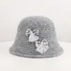Gorro de punto de lana de alpaca con lazo 3D estilo coreano para mujer, otoño, dulce, cortavientos, cálido, tipo gorro de quita y pon