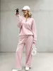 Conjunto de Moletom com Meio Zíper Estilo Europeu e Americano Outono/Inverno 2026 para Mulheres, Solto, Caimento Fluido, Calça Wide Leg, Conjunto Casual de Duas Peças