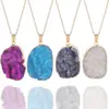 Pedra Natural Cristal Pedra Bruta Pingente de Colar DIY Estilo Europeu e Americano Aglomerado de Cristal Irregular Pingente Banhado a Ouro