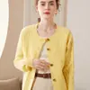 Novo Cardigan de Malha de Caxemira para Outono Inicial Jaqueta Feminina de Manga Longa Design de Trança Solta com Gola Redonda Suéter Confortável e Versátil