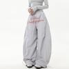Pantalones Cargo de Paracaidista con Pliegues y Bordado de Letras para Hombre y Mujer, Pierna Ancha Casual Estilo Cimitarra, Cintura Alta, Corte Holgado, Estilo Perezoso