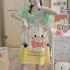 Pijama de verano para mujer de talla grande, diseño de dibujos animados lindo, para damas de talla grande, vestido camisón de seda de leche para el hogar, venta al por mayor