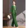 Novo conjunto feminino estilo chinês 2026 nova moda primavera e outono, estiloso, rejuvenescedor, modelador, valoriza a silhueta, calça pantalona conjunto de duas peças