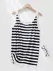 Camisola de Lino Lyocell para Mujer, Nuevo Estilo de Verano, Adecuada para Usar Sola o en Capas, Cuello Redondo, Sin Mangas, Camiseta sin Mangas de Punto Rayada