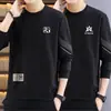 Camiseta Masculina de Manga Longa em Destaque, Estampa de Marca Tendência, Top Outono/Inverno, Moletom, Camiseta Interior Juvenil, Camada de Base