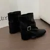 Botas western quadradas retrô com fivela, salto grosso, cano curto, novo estilo outono/inverno, com palmilha interna que aumenta a altura, versátil com calças