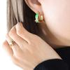 Pendientes de latón con diseño de nicho retro francés, con incrustaciones de gotas de aceite verde, brillantes y circonitas para niñas.