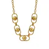 Moda Transfronteriza Estilo Ins Cadena Corta para Clavícula de Acero de Titanio Pulsera Personalizada de Acero Inoxidable Estilo Europeo y Americano Pulsera de Cuentas de la Fortuna 18K Más Vendida