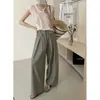 Foto real de los pantalones de pierna ancha con cintura elástica, nuevo diseño otoño 2026 para mujer, con un corte holgado, casual y con caída 17762
