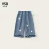 Ropa para Niños Yingsibo Nuevas Llegadas de Primavera Pantalones Largos de Encaje para Niñas Pantalones de Pierna Ancha Caricaturas Pantalones para Niños Jeans para Niñas