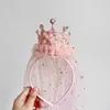 Corona de Princesa para Bebé Niña Velo Sombrero de Cumpleaños Tocado Brillante de Gama Alta Diadema Infantil Corona Velo para Niña Accesorios para el Cabello