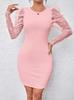 Vestido de Manga Pétalo con Costuras de Malla Nuevo de Primavera y Otoño Europeo y Americano Amazon AliExpress para Mujer Color Sólido Ajustado Tipo Bolsa