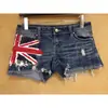 Comércio exterior transfronteiriço shorts jeans desfiados estilo europeu e americano Union Jack, cintura alta modeladora hot girl que abraça o quadril hot pants jeans