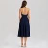 Casa Mesmo Estilo Europeu e Americano Estilo Francês Retrô Elegante Gola Halter Decote V Costas Nuas Chiffon Vestido de Comprimento Médio para Mulheres