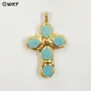 Wt-P2045 Más Vendido Clásico Cruz Turquesa Rojo Jade Amatista Piedra Chapado en Oro de 18 Quilates Accesorios de Collar Colgante