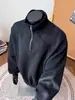 Moletom Pulôver Americano Desconstruído com Meio Zíper para Homem no Inverno com Forro de Lã e Espessado Cleanfit Silhueta Pesada Jaqueta com Gola Alta
