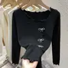 Blusa de Tricô Franzida para Mulheres, Design Estiloso para Outono e Inverno, Camada Base Irregular Única com T-shirt de Laço