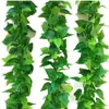 Mimbre de Simulación Hojas de Potos Flor Artificial de Plástico Decoración Planta de Vid Verde de Interior Hojas de Árbol Falsas Cubierta para Colgar en la Pared Hojas Verdes