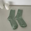 Calcetines de punto acanalado de doble aguja para primavera y verano, hilo fino, hasta la pantorrilla, para niñas; calcetines finos de rayas y color liso para mujer; algodón puro transpirable