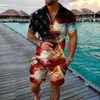 Conjunto de Polo con Cremallera de Moda Europea, Americana y Asiática Transfronterizo para Hombre, Polo Casual Estampado en 3D, Pantalones Cortos Casuales