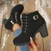 Botas de mujer de talla grande para comercio exterior europeo y americano, nuevo modelo de otoño 2026, botines de tacón alto con cremallera lateral y tacón grueso, botas de combate con cordones