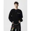 Moletom com Bolsos Patchwork de Cor Contrastante Masculino Outono Gola Redonda Tendência Estilo Americano Solto Juventude Tendência Jaqueta Pesada