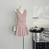 Conjunto de Duas Peças com Colete Estilo Francês para Mulheres, Moda Verão 2026 Conjunto de Saia Curta de Cintura Alta