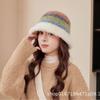 Nuevo Sombrero de Pescador Cálido Protector de Orejas para Mujer, Sombrero de Cubeta Tejido de Lana de Otoño e Invierno Combinación de Colores Degradados de Felpa que Combina con Todo