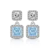 Pendientes Cuadrados de Princesa Cortados en Forma de Flor de Hielo Brillante de Piedras Preciosas de Colores Transfronterizos Europeos y Americanos para Mujer Pendientes de Diamante de Alto Carbono Incrustados de Lujo