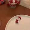 Pendientes de botón con lazo festivo de terciopelo rojo para mujer, pendientes elegantes y dulces con forma de flor y borla larga, pendientes de otoño e invierno