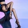 Calcetines de Seda con Encaje Sexy Delgados Negros Kiss "Rose" Aurora Oil Bright Sling