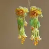 Pendientes de borla de flor de cuentas de color dopamina para primavera, sensación de lujo ligero y alta gama, pendientes atmosféricos estilo vacacional para mujer