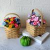 Canasta de flores redonda portátil individual con forma de tronco, estilo pastoral, cesta tejida, simulación de flores secas, decoración para dormitorio