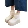 Botas de algodão com lapela de duas vias para mulheres 2026 outono e inverno novo plataforma de sola grossa baixa estatura botas de neve para mulheres botas curtas versáteis da moda